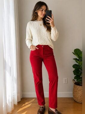 Brooks Brothers Women’s Red Cotton Corduroy Straight Leg Pants Size 2–4